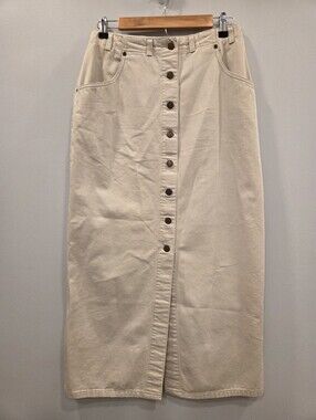 Eddie Bauer Vintage 90s Khaki Button Up Midi Skirt Cotton Size 10